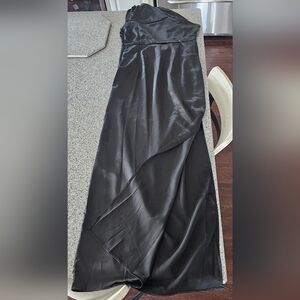 Elegant Black Off Shoulder Satin Evening Gown. Petal and Pup Brand. Worn Once.